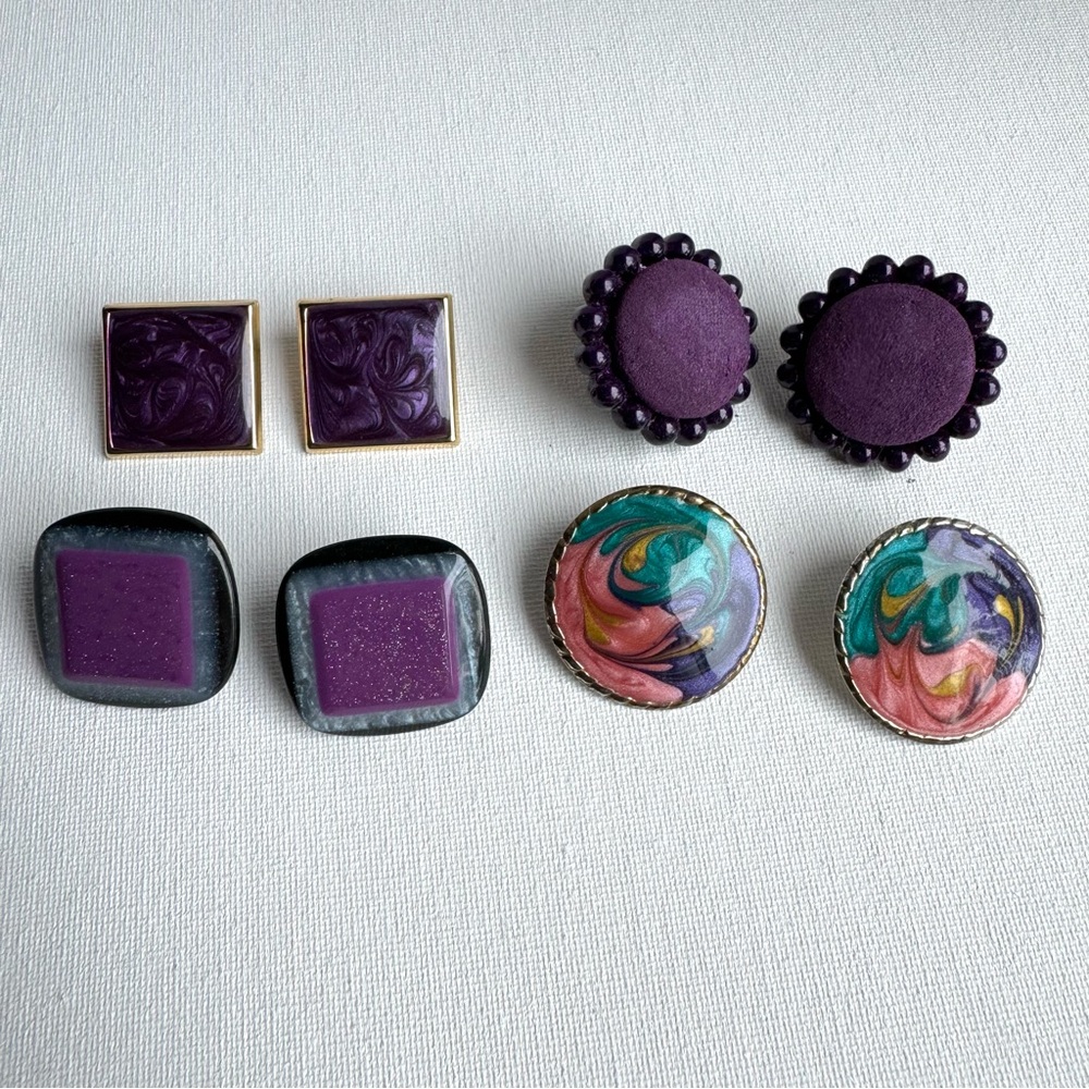 Vintage Lot of Purple Earrings 1980s